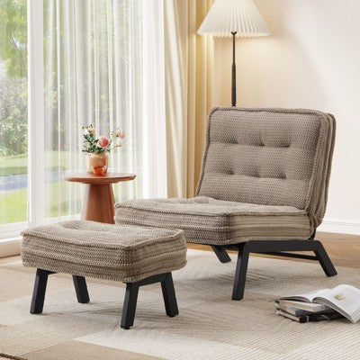 Bestier Accent Chair with Adjustable Backrest, Tufted Lounge Chair with Ottoman Set, Upholstered Reclining Chair for Reading Room