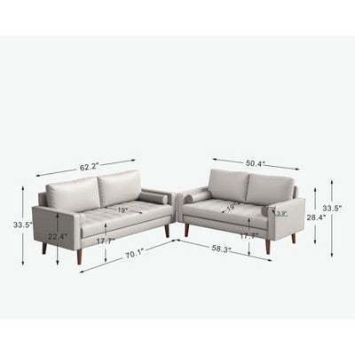 Luige 2 Piece Mid-Century Modern Square Arm Faux Leather Sofa and Loveseat Set - Tree City