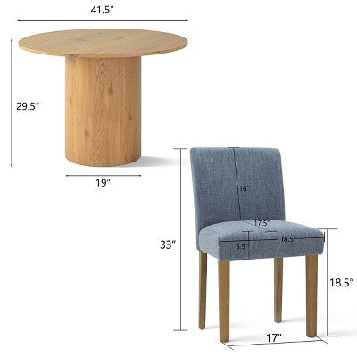 5-Piece Round Dining Table Set & 4 Upholstered Chairs, Modern Wood Pedestal Table Set for Kitchen, Breakfast Nook or Dining Room-Panipeachy