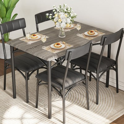 Dining Table Set for 4, Kitchen Table with Upholstered Chairs, Rectangular Wood Dining Room Table Set for Small Space, Dinner, Apartment, Home