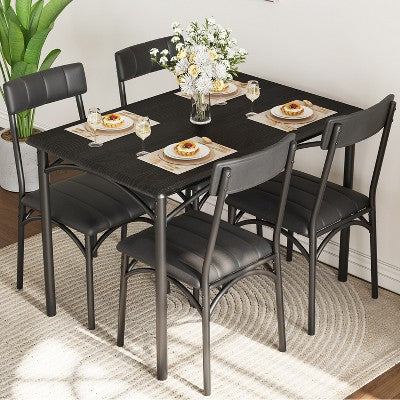 Dining Table Set for 4, Kitchen Table with Upholstered Chairs, Rectangular Wood Dining Room Table Set for Small Space, Dinner, Apartment, Home