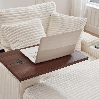 GDFStudio Siesta 42 Modern Corduroy Chair with Ottoman and Hidden Swivel Table
