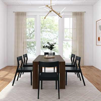Plank+Beam 72 Modern Solid Wood Dining Table Set, Black Wirebrush, + 6 Chairs