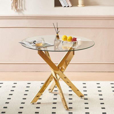 5-Piece Mid-Century Dining Set with Glass Table Top and Metal Legs for 4-6 People, Also Functions as Coffee Table