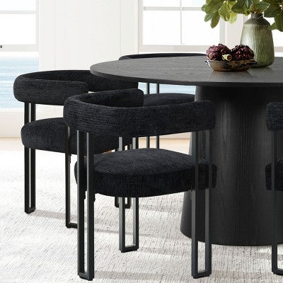 7-Piece Round Dining Table Set with 6 Upholstered Chenille Chairs, 52 Modern Pedestal Table with Metal Leg Dining Chairs for Kitchen-Panipeachy