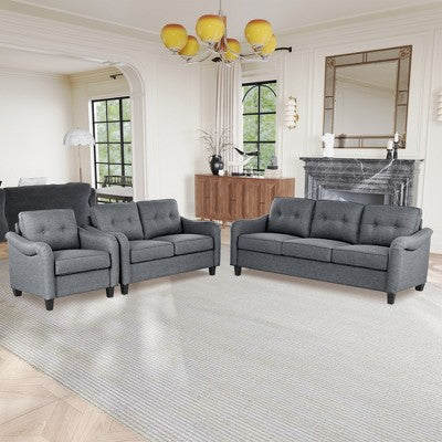 GDFStudio McLarnan Contemporary 3 Piece Fabric Tufted Sofa Set