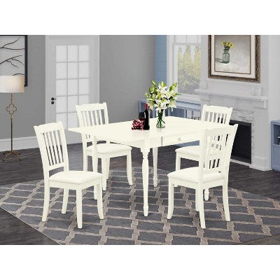 HomeStock 5-Pc Linen White Finish Solid Wood Top - Dining Room Set with Dropleaf - Seats 4