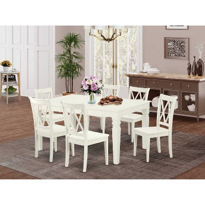 Rectangular Dining Table Set 7Pc - 42x60 Inch Table with 6 Double X Back Chairs - Kitchen Dining Room Set