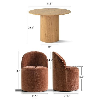 Dining Table Set for 4, Modern Barrel Chair with Wheels and Chenille Upholstery, Round Pedestal Table for Small-Dining Areas-Panipeachy