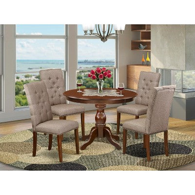 5-Piece Mahogany Finish Solid Wood Top Dining table with 4 Chairs with