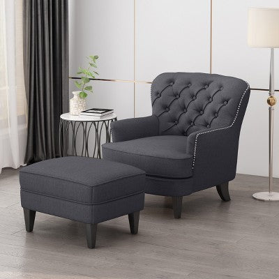 GDFStudio Jaxen Contemporary Fabric Tufted Club Chair and Ottoman Set
