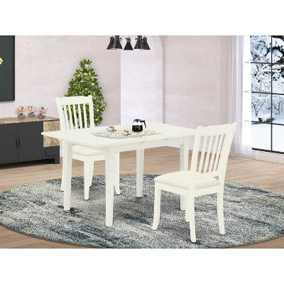 HomeStock 3-Piece Linen White Finish Rectangular Solid Wood Top With Butterfly Leaf Dining Table Set