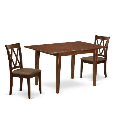 HomeStock 3-Piece Mahogany Finish Rectangular Solid Wood Top With Butterfly Leaf Dining Table Set