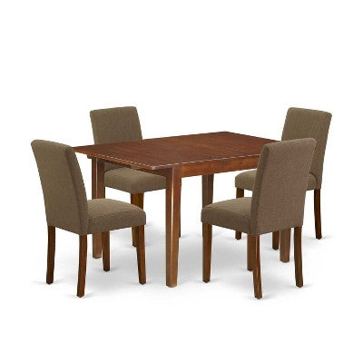 HomeStock 5-Pc Mahogany Finish Solid Wood Top-Rectangular Dining Room Set with Butterfly Leaf-Seats 4