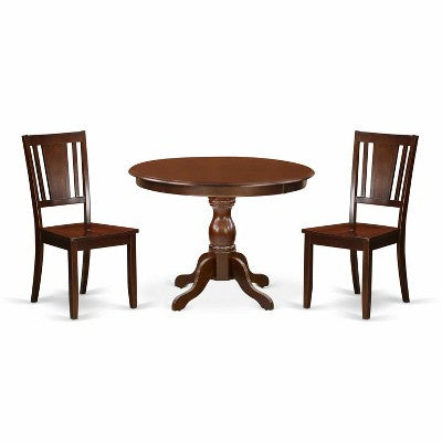 3-Piece Mahogany Finish Solid Wood Top - Dining Room Set - Seats 4