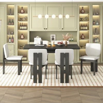 7-Piece Retro Dining Set, 1 Rectangular Table with Designed Trestle Base and 6 Upholstered Chairs - ModernLuxe