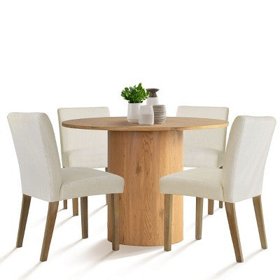 5-Piece Round Dining Table Set & 4 Upholstered Chairs, Modern Wood Pedestal Table Set for Kitchen, Breakfast Nook or Dining Room-Panipeachy