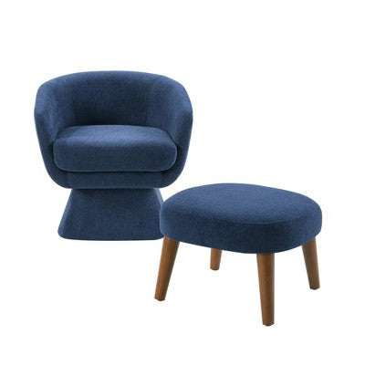 GDFStudio Lazy Fabric Upholstered Swivel Chair with Ottoman
