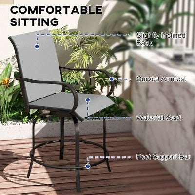 Outdoor Bar Stools Set of 2, 360 Degree Swivel Bar Height Chairs, 26.75 x 29.5 x 48.5