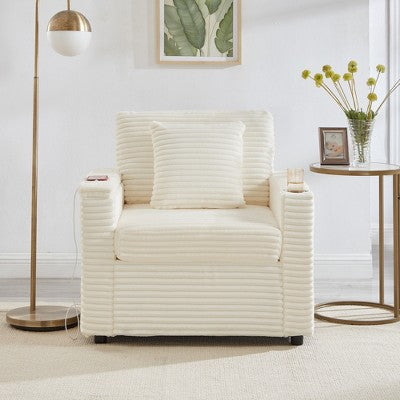 GDFStudio Tenley Modern Chenille Accent Chair with Storage Ottoman, Cup Holder and Convertible Armrest Table
