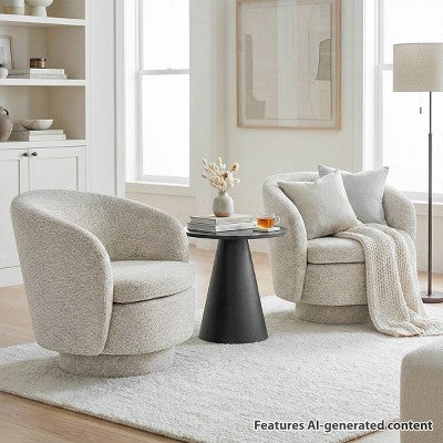 3-Piece Modern Seating Set with 2 Swivel Barrel Accent Chairs and Black Pedestal Round Side Table for Living Room or Reading Corner-Panipeachy