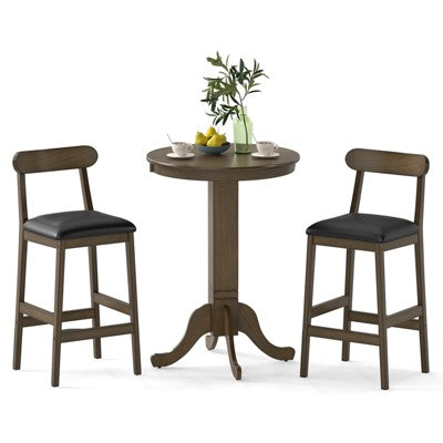 Costway 3 PCS Wood Bar Table Set with Pedestal Base, 2 Armless Stools, Padded Seat, Backrest