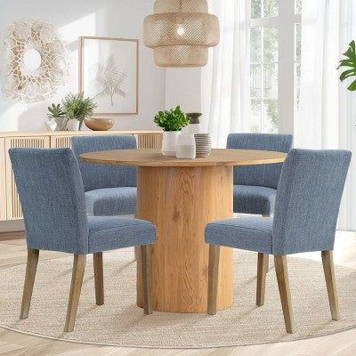 5-Piece Round Dining Table Set & 4 Upholstered Chairs, Modern Wood Pedestal Table Set for Kitchen, Breakfast Nook or Dining Room-Panipeachy