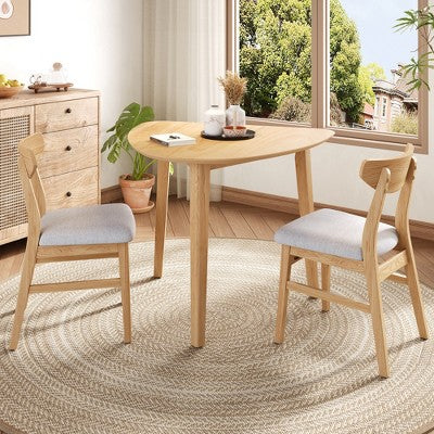 3-Piece Modern Dining Table Set, Triangular Side Table & 2 Curved Wood Chairs for Small Living Room Kitchen Studio - ModernLuxe