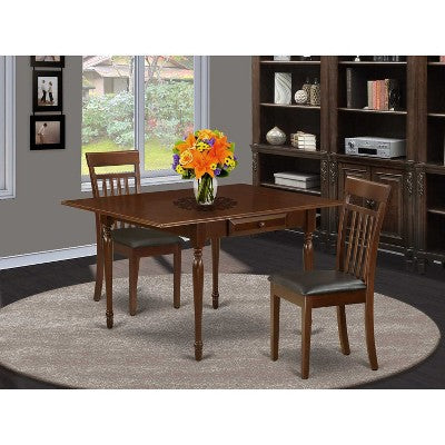 HomeStock 3-Piece Mahogany Finish Solid Wood Top with Dropleaf Dining Table Set