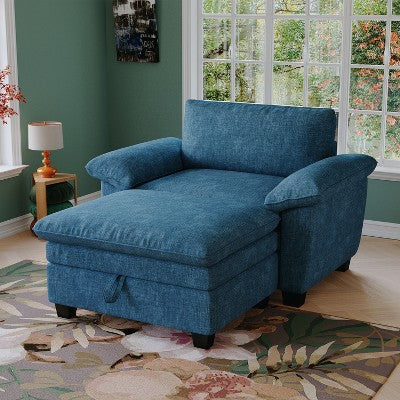 GDFStudio Kennan Modern 51 Chenille Upholstered Oversize Chair and Storage Ottoman Set