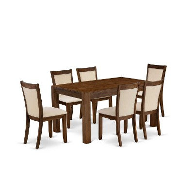 HomeStock 7-Piece Sand Blasted Black Finish Solid Wood Top Dining Table with 6 Chairs