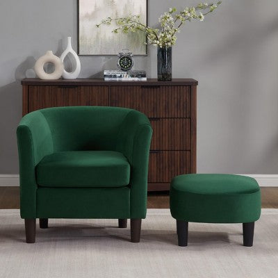 Velvet Accent Chair with Ottoman, Modern Barrel Chair Armchair for Living Room, Bedroom
