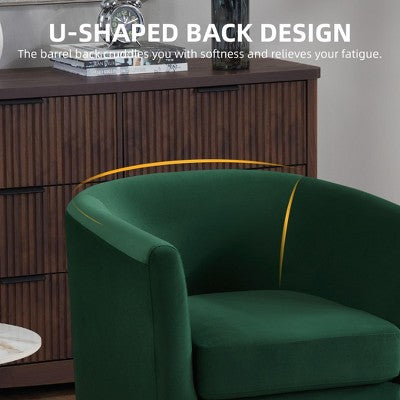 Velvet Accent Chair with Ottoman, Modern Barrel Chair Armchair for Living Room, Bedroom