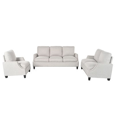 GDFStudio Cordoba Modern 3 Piece Upholstered Sofa Set with Nailhead Trim