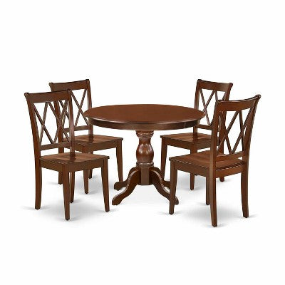 HomeStock 5-Piece Mahogany Finish Solid Wood Top Dining table with 4-Chairs