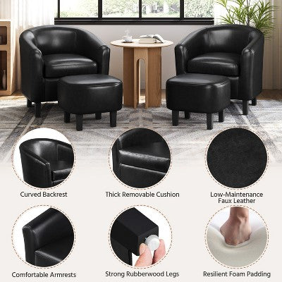 Yaheetech Faux Leather Accent Arm Chair Barrel Chair with Ottoman for Living Room