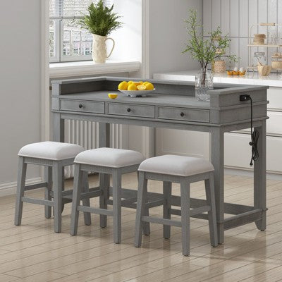 sumyeg TREXM 4-Piece Retro Dining Set with Kitchen Table 3 Chairs and 3 Storage Drawers