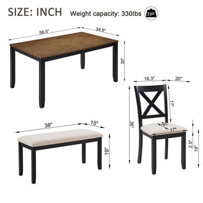 GDFStudio Callan Farmhouse Wood Upholstered 6 Piece Dining Set with Bench