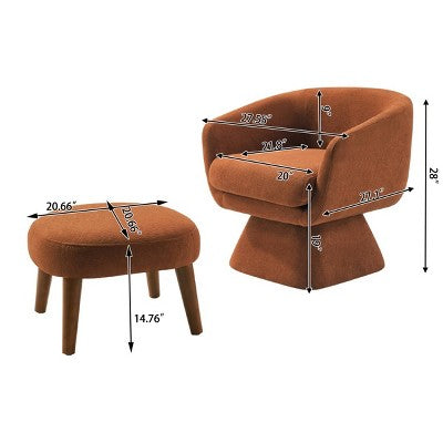 Modern Swivel Accent Chair and Ottoman Set, Fabric Upholstered Swivel Side Chair for Living Room, Bedroom, Apartment, or Reading Nook-Panipeachy