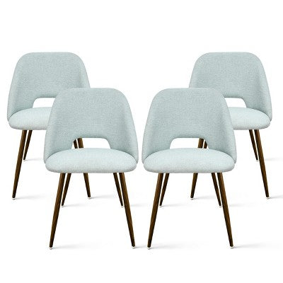 5-Piece Round Glass Dining Table Set with Upholstered Fabric Chairs, Modern Kitchen & Dining Room Furniture with Walnut Legs-Panipeachy