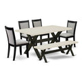 HomeStock 6-Piece Rectangle Natural Oak Finish Solid Wood Top Dining Table with 1-Bench, 4 Upholstered-Chairs