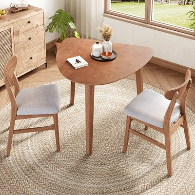 3-Piece Modern Dining Table Set, Triangular Side Table & 2 Curved Wood Chairs for Small Living Room Kitchen Studio - ModernLuxe