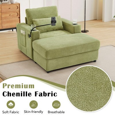 GDFStudio Roy Modern 42.5 Armchair Chaise Lounge Sofa with Movable Storage Ottoman and USB Ports