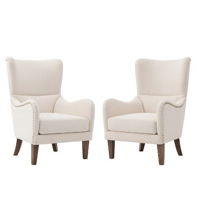Vintage Accent Chair High-back Armchair Upholstered Lounge Chair Cozy Reading Chair with Ottoman, Classic Tufted & Nailhead Trim, Brown - ModernLuxe
