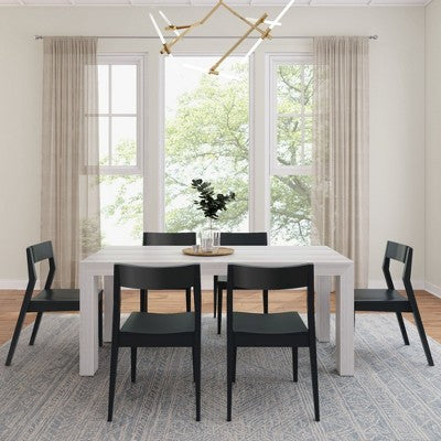 Plank+Beam 72 Modern Solid Wood Dining Table Set, Black Wirebrush, + 6 Chairs