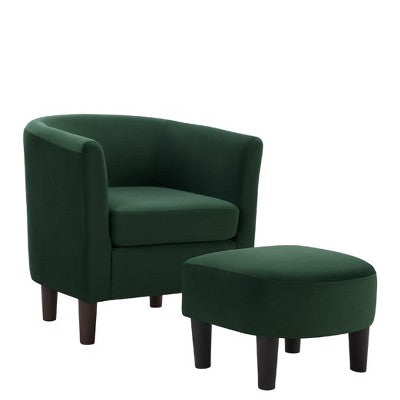 Velvet Accent Chair with Ottoman, Modern Barrel Chair Armchair for Living Room, Bedroom