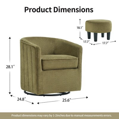 Bestier Swivel Accent Chair with Ottoman Set, Barrel Club Chair with Simple Line Design for Living Room Bedroom, Round Reading Chair