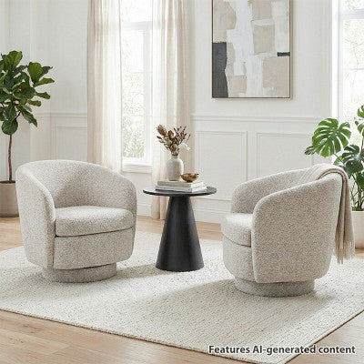 3-Piece Modern Seating Set with 2 Swivel Barrel Accent Chairs and Black Pedestal Round Side Table for Living Room or Reading Corner-Panipeachy