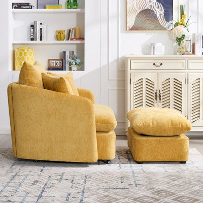 GDFStudio Sidney Modern 46 Chenille Upholstered Swivel Accent Chair with Ottoman and 3 Drawers