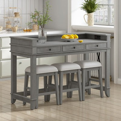 sumyeg TREXM 4-Piece Retro Dining Set with Kitchen Table 3 Chairs and 3 Storage Drawers